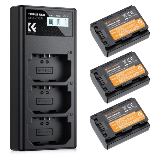 K&F Concept NP-FZ100 Battery Tripple Pack - 3 Batteries + Tripple Charger K&F Concept NP-FZ100 Battery Tripple Pack - 3 Batteries + Tripple Charger